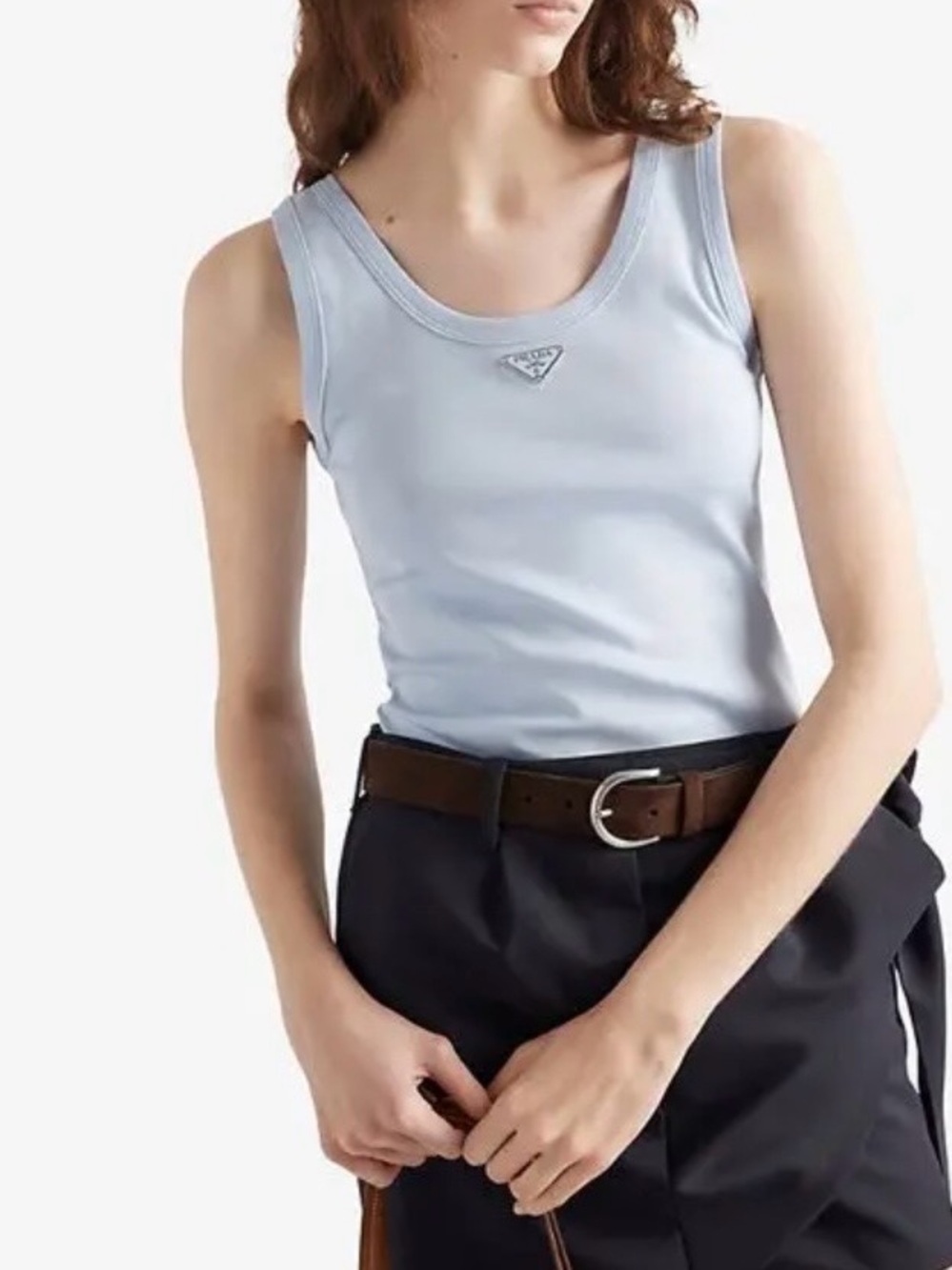 Prada Light Blue Logo Ribbed Tank Top